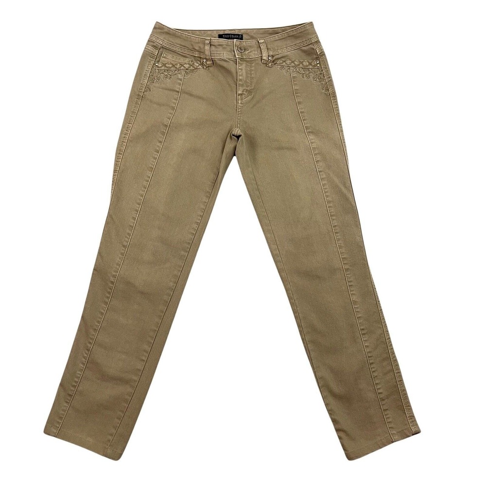 White House Black Market Jeans Womens 0R Tan Slim Leg Embellished Flap Pockets
